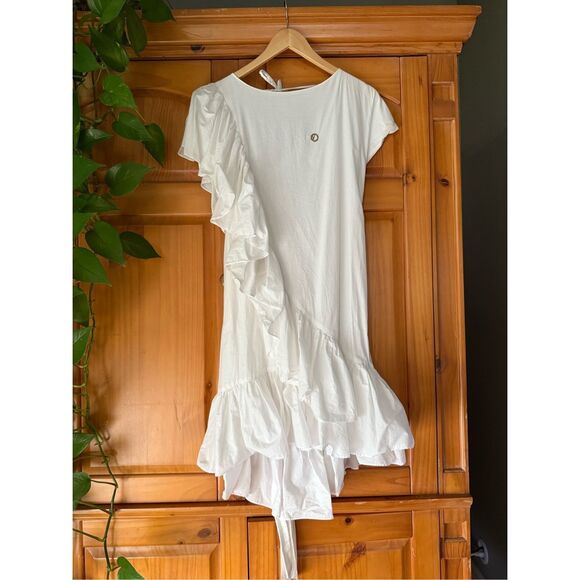 Valtadoros White Ruffle Asymmetric Dress w/ Waist Tie – Size S - Picture 9 of 16